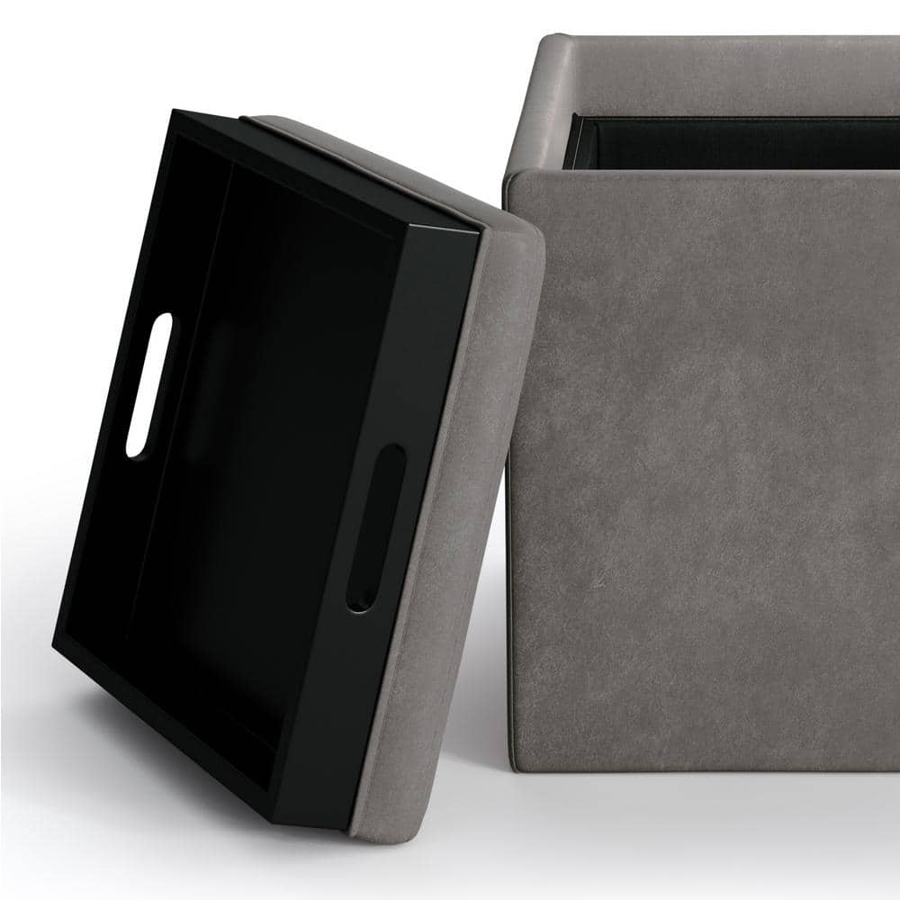 Rockwood Slate Grey Faux Leather Multi-Functional Storage Ottoman