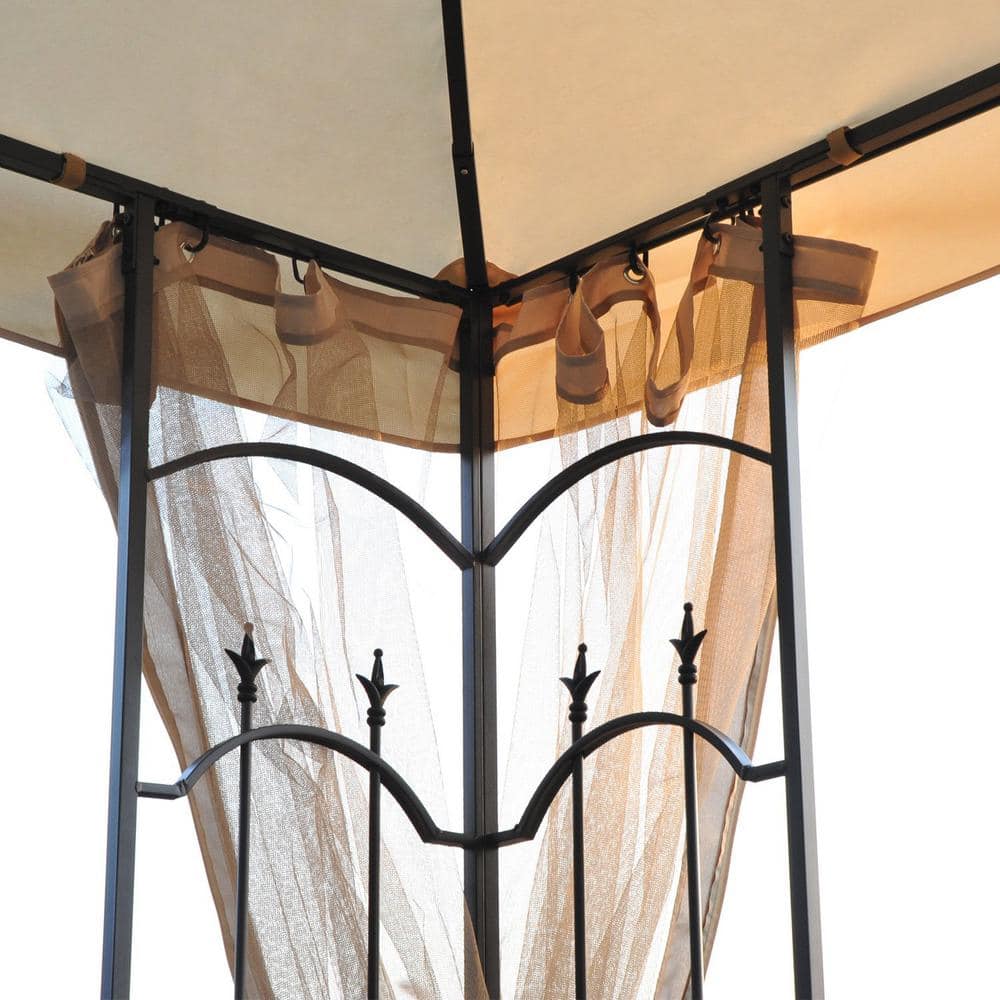 Steel Outdoor Garden Gazebo with Mesh Curtains, 10 x 10 ft
