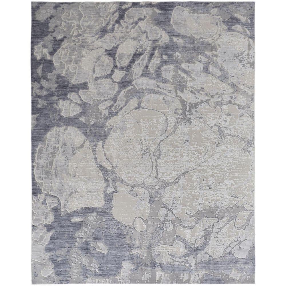 HomeRoots Ivory and Blue Abstract 10 ft. x 13 ft. Area Rug 2000514170 ...