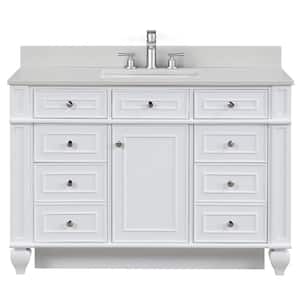 Winston 48 in. W x 22 in. D Bath Vanity in White with Quartz Vanity Top in Ivory White with White Basin