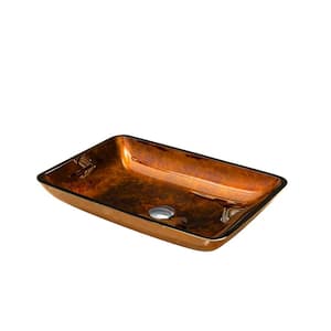 Reddish Brown Glass Rectangular Bathroom Vessel Sink without Faucet