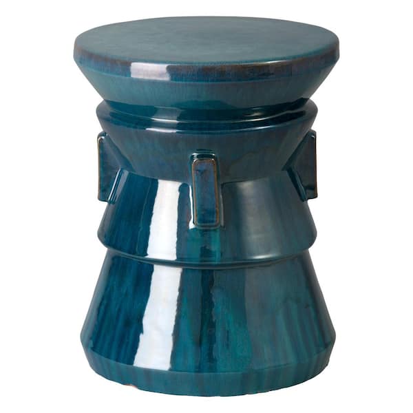 Four Handle 18 in. Ceramic Garden Stool with a Teal Glaze
