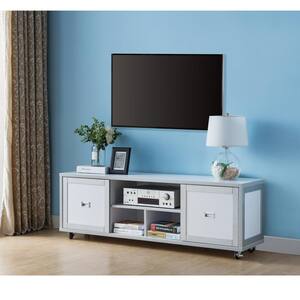 Alphonse 60 in. White and Silver MDF TV Stand Fits TVs Up to 66 in. with Storage Doors