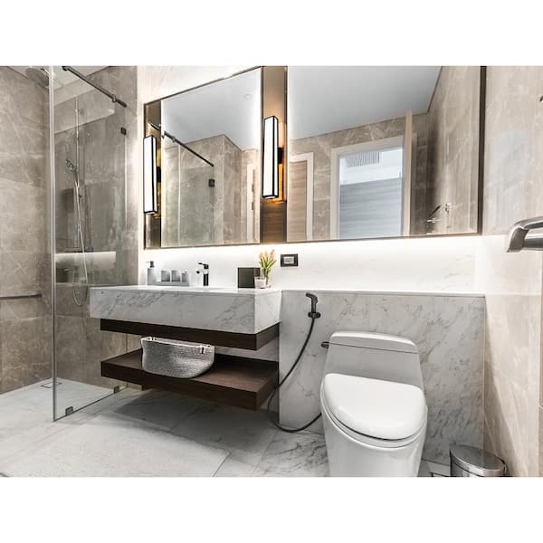 Maska 26-Watt Matte Black Dimmable Integrated LED Vanity Light with White Shade