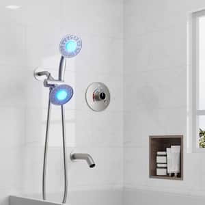 Single Handle 3-Spray Tub and Shower Faucet 2.5 GPM with 3-color LED Shower Head in Nickel (Valve Included)