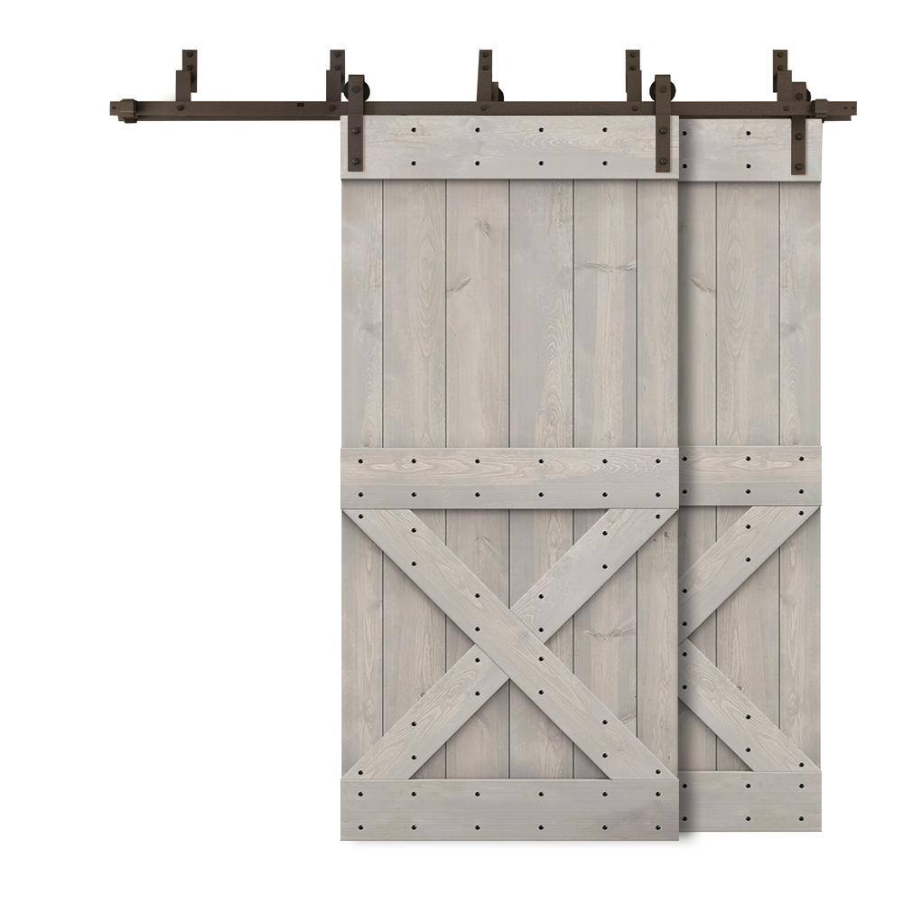 88 in. x 84 in. Mini X-Bypass Silver Gray Stained DIY Solid Wood Interior Double Sliding Barn Door with Hardware Kit price history on PriceWatchPro
