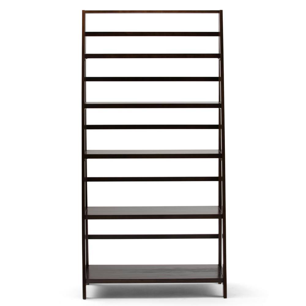 Brunette Brown Solid Wood 5-Shelf Ladder Bookcase