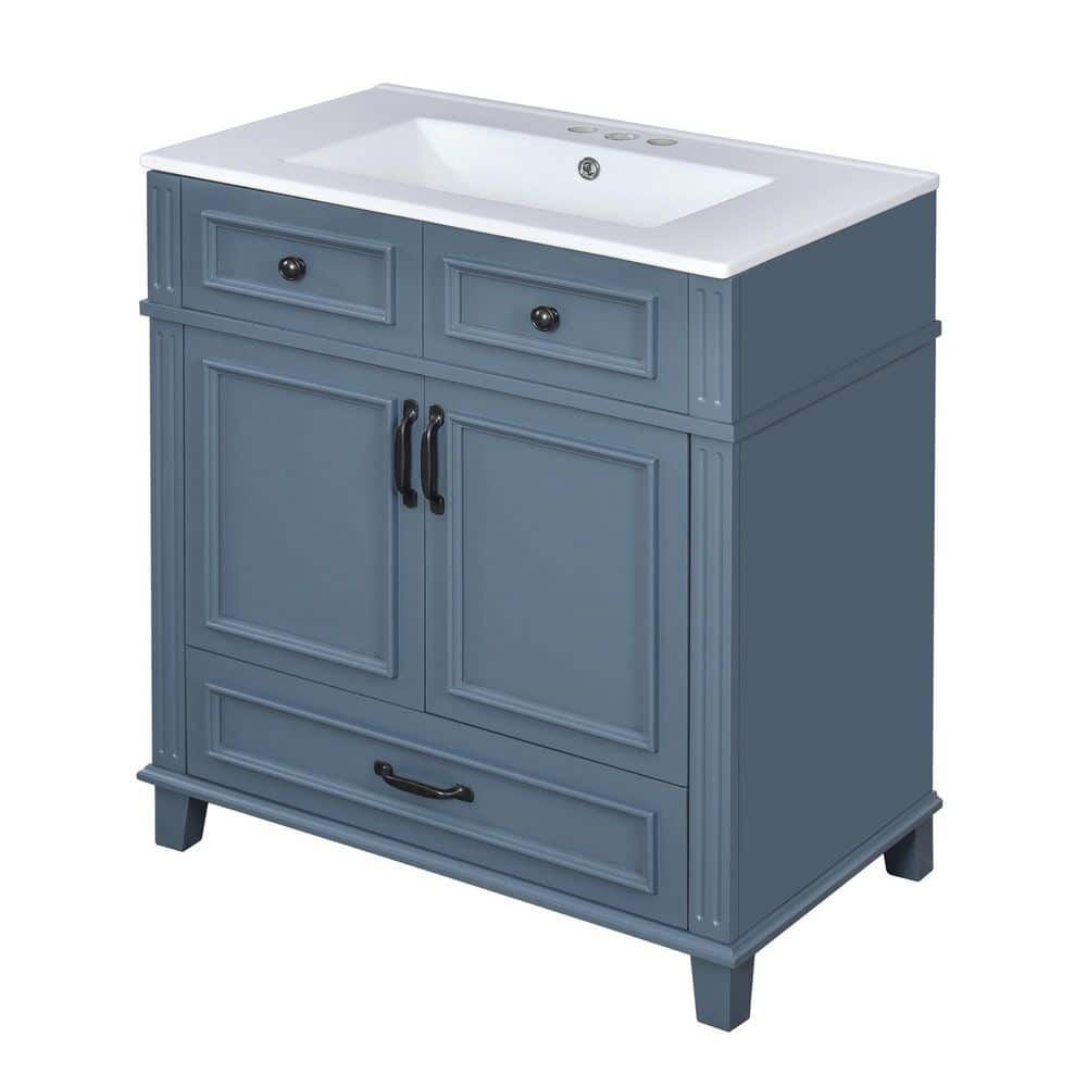 30 in Single Sink Bath Vanity Freestanding Blue Solid Wood Storage Cabinet with White Ceramic Top, Soft Close Doors price history on PriceWatchPro