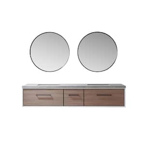 Capa 84 in. W x 22 in. D x 17.3 in. H Double Sink Bath Vanity in Light Walnut with Grey Sintered Stone Top and Mirror
