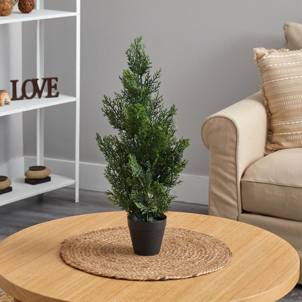 Mini Cedar Pine Tree 2' Green Silk Outdoor Topiary
