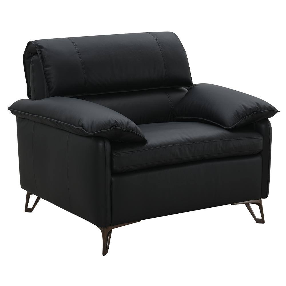 Black Top Grain Leather and Wood Accent Chair