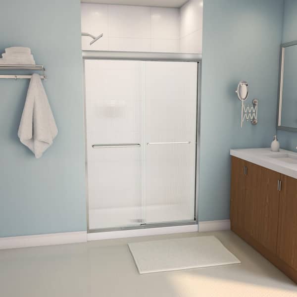 Aura 43-47 x 71 in. 6 mm Bypass Shower Door for Alcove Installation with Fluted glass in Brushed Nickel