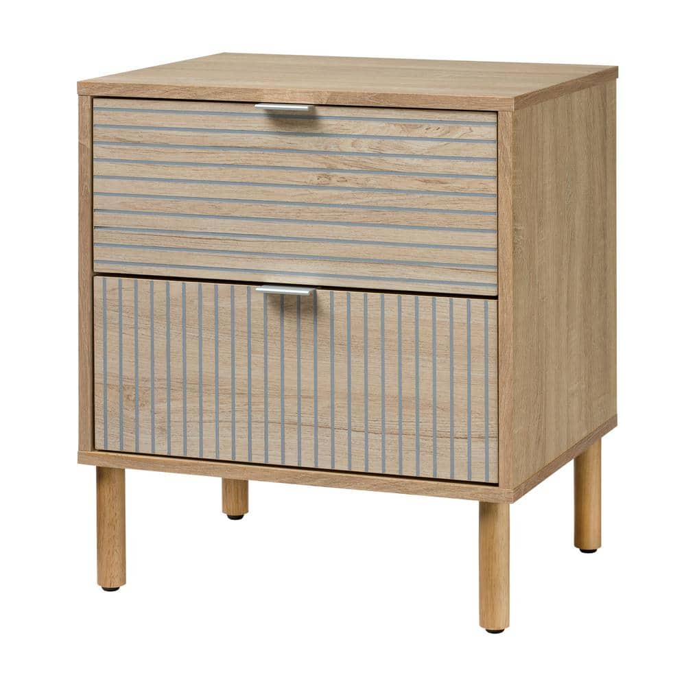 Merk Light Brown Wood 2-Drawer Nightstand