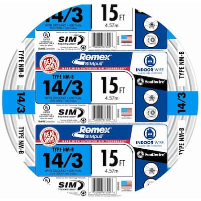 Southwire 15 ft. 14/2 Solid Romex SIMpull CU NM-B W/G Wire 28827426