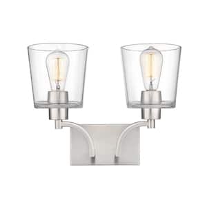 Evalon 16 in. 2-Light 16 in. Brushed Nickel Vanity Light with Clear Glass