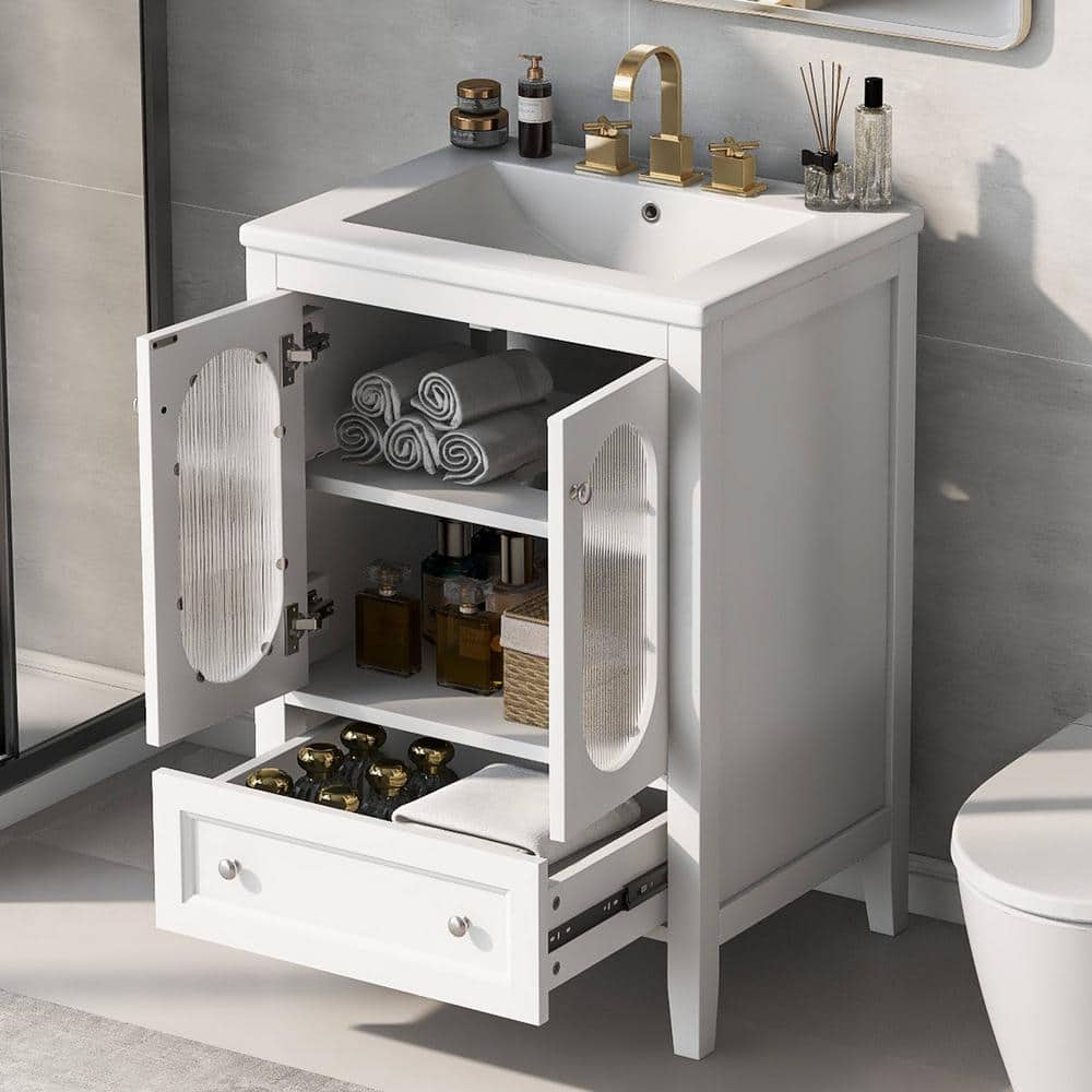 White 24" Freestanding Bathroom Vanity with Ceramic Sink