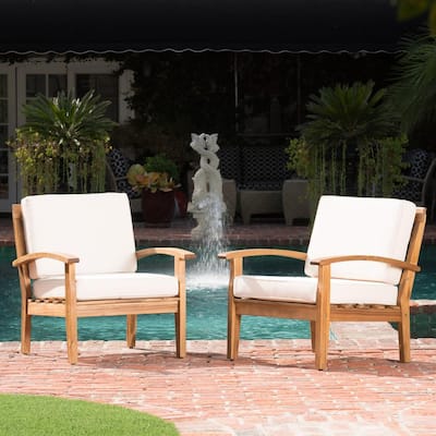 Caldwell Teak 2-Piece Wooden Patio Deep Seating Set with Beige Cushions