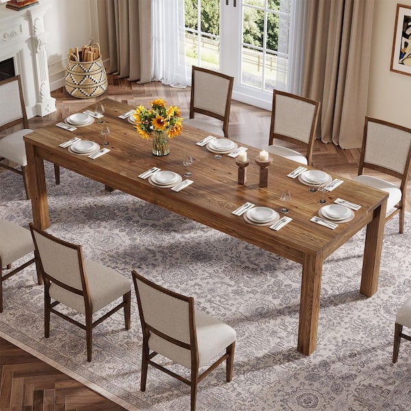 Brown 78.7 in. Rectangle Solid Wood Dining Table Seats 6, Modern Farmhouse Kitchen Table for Kitchen, Living Room