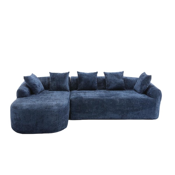 Z-joyee 99.21 in Wide Round Arm Polyester L-Shaped Modern Upholstered Sofa in Blue
