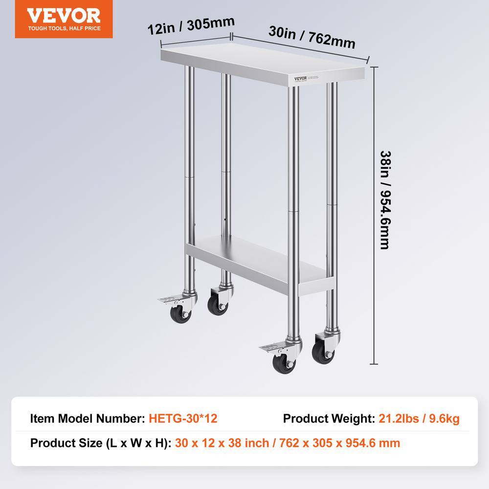 Silver Stainless Steel Adjustable Height Kitchen Cart