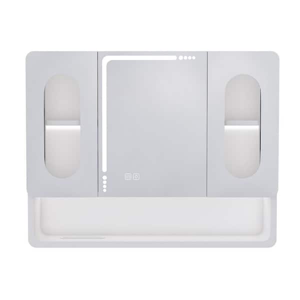 35.43 in. W x 27.56 in. H Rectangular Aluminum Medicine Cabinet with Mirror, Storage Cabine W/ LED Lights, Anti-Fog