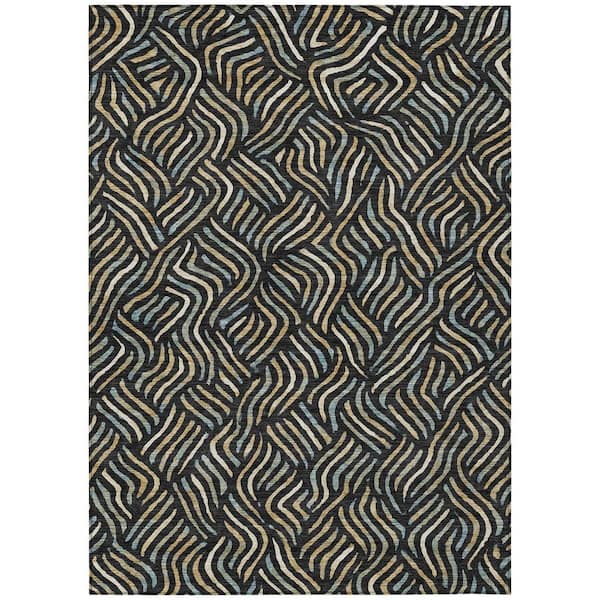 Chantille Machine Washable Indoor/Outdoor Abstract ACN2474 Black 9 ft. x 12 ft. Area Rug