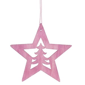 4 in. Pink Wooden Cut Out Star Christmas Ornament