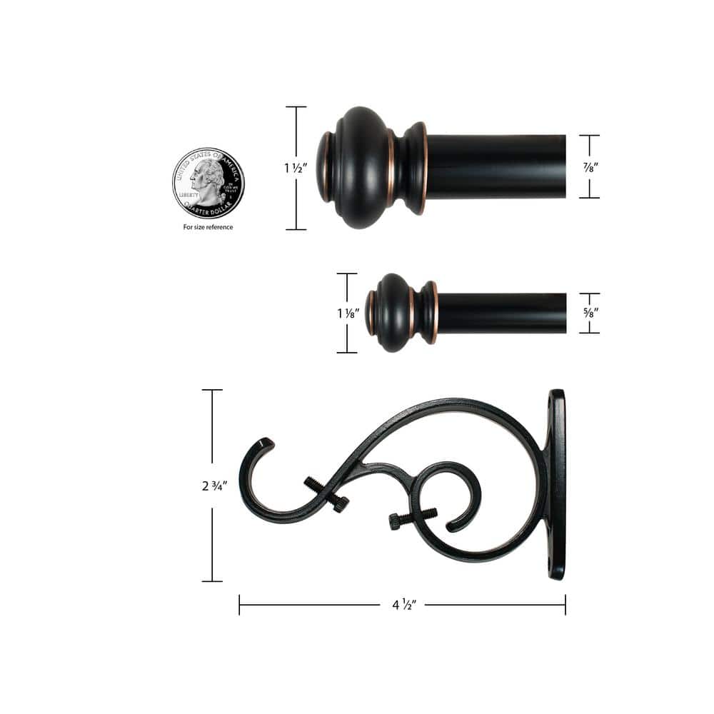 Bronze Adjustable Double Drapery Rod Set with Finials, 36-72 Inches