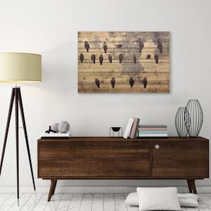 36 in. x 24 in. "Wired Birds" Arte de Legno Digital Print on Solid Wood Wall Art