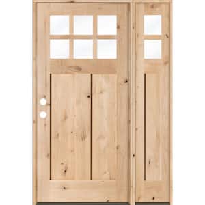 50 in. x 80 in. Craftsman Alder 2 Panel 6Lite Clear Low-E Unfinished Wood Right-Hand Prehung Front Door/Right Sidelite