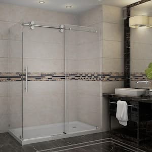 Langham 60 in. x 35 in. x 77-1/2 in. Completely Frameless Shower Enclosure in Stainless Steel with Right Base