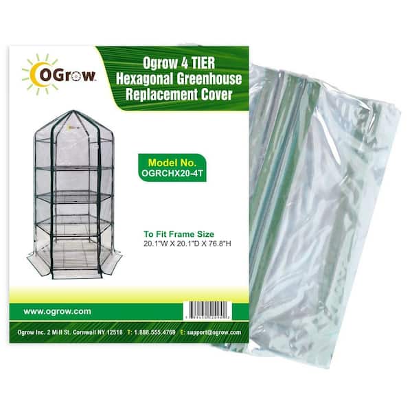 Ogrow Machrus Ogrow Premium PE Greenhouse Replacement Cover for Hexagonal 4 Tier Mini Frame 27 in.Lx27 in.Wx79 in.H