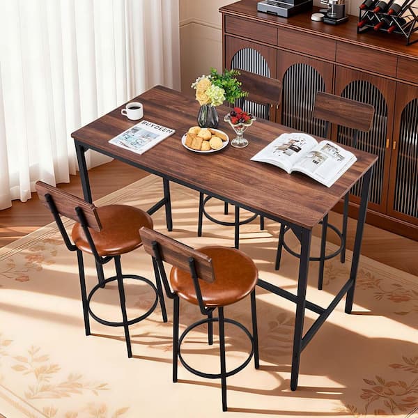 Bar Table, 5-Pieces Bars Tables Set Bar Tables and Chair Set with Rounded Edge Design, Rectangular Pub Table for Kitchen