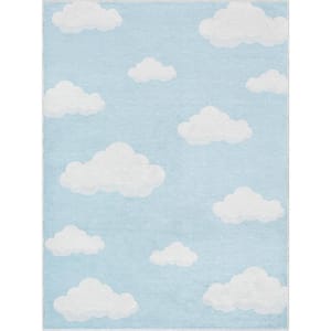 Cloud 9 Modern Kids Blue 5 ft. x 7 ft. Machine Washable Flat-Weave Area Rug