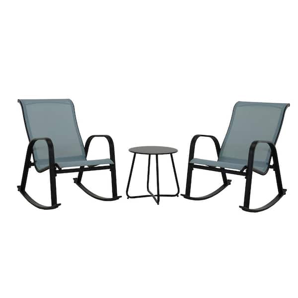 Unbranded 3-Piece Metal Patio Conversation Set Rocking Chair Set in Dusty Blue