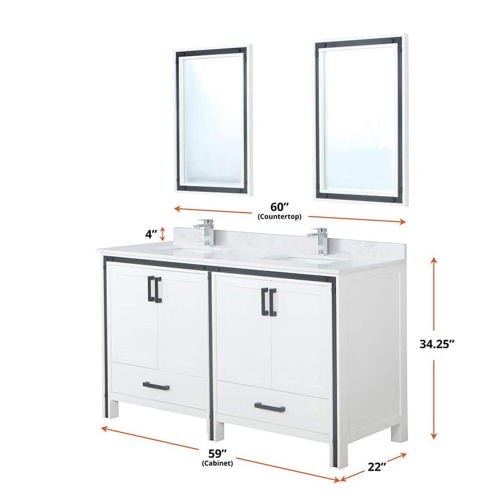 Ziva 60" White Freestanding Double Bathroom Vanity