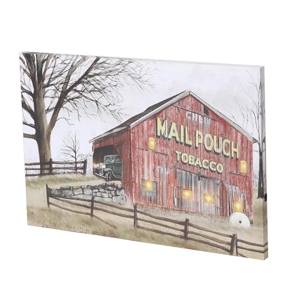 Rustic Red Barn Landscape Canvas Print with LED Lights