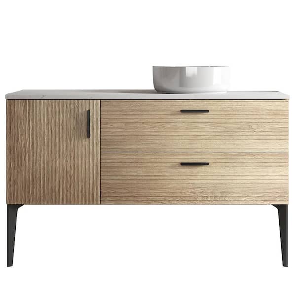 48 in. Freestanding Striped Natural Oak Bath Vanity with White Ceramic Top Unassembled