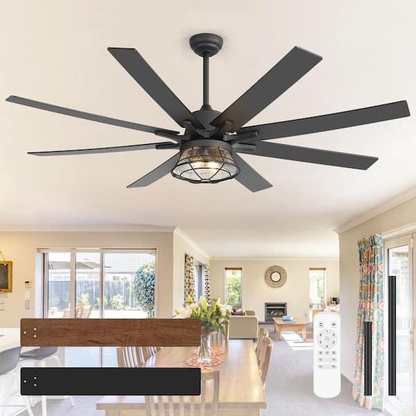 SkyAura 65 in. Indoor Flat Black Wiindmill Ceiling Fan with Light Kit, Downrod, Black/Brown Blade and Remote Included