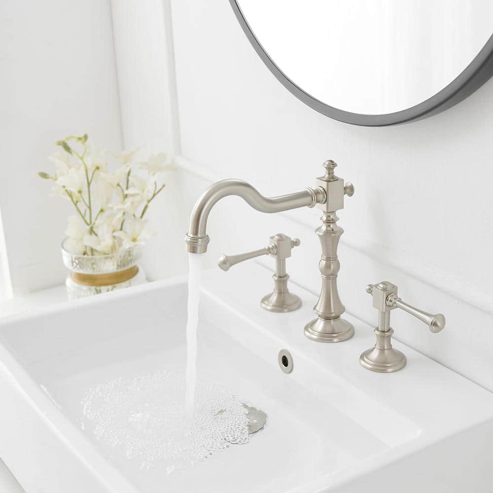 Brushed Nickel Double Handle High-Arc Bathroom Faucet