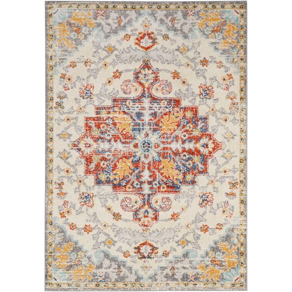 Nourison Passion Ivory Multicolor 7 ft. x 10 ft. Center Medallion Traditional Area Rug