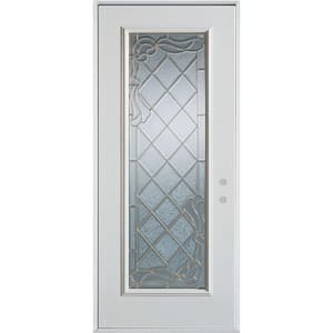 36 in. x 80 in. Art Deco Full Lite Painted White Left-Hand Inswing Steel Prehung Front Door