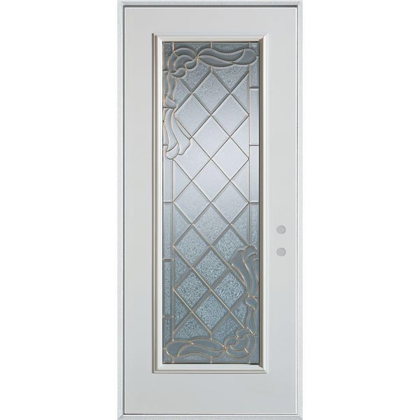 Stanley Doors 36 in. x 80 in. Art Deco Full Lite Painted White Left-Hand Inswing Steel Prehung Front Door