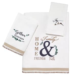 3-Piece White Modern Farmhouse Cotton Towel Set