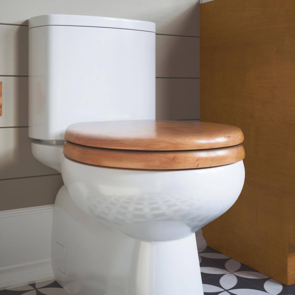 Dalton Round Honey Oak Wood Toilet Seat with Zinc Hinges
