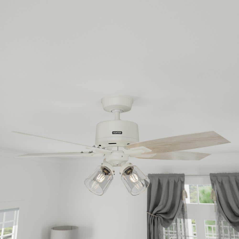 Matte White 44" Ceiling Fan with Light Oak Blades and Remote
