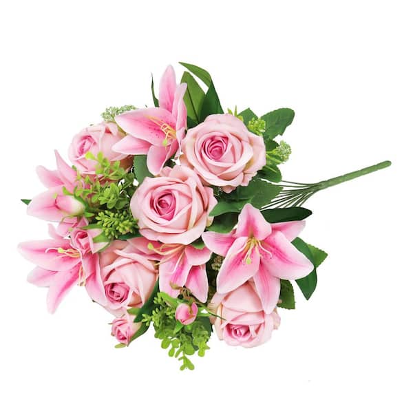 Lily❤️ LIVING LUXURY 18 in. Pink Artificial Mixed Rose Stargazer