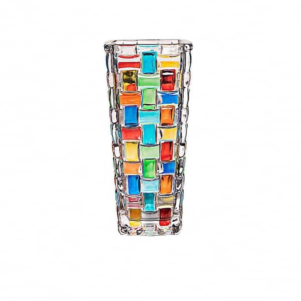 Colorful Crystal Flower Vase 7.7 in. Glass Plant Vase for Floral Arrangements, Centerpieces, Weddings, Housewarming