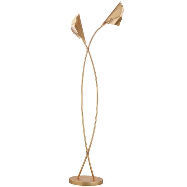 SAFAVIEH Merrigan Ginkgo 58.5 in. Gold Leaf Floor Lamp with Accent Shade