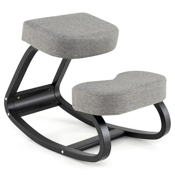 Costway Fabric Cushioned Upholstered Ergonomic Task Chair Rocking Kneeling Chair in Black and Gray with Armless